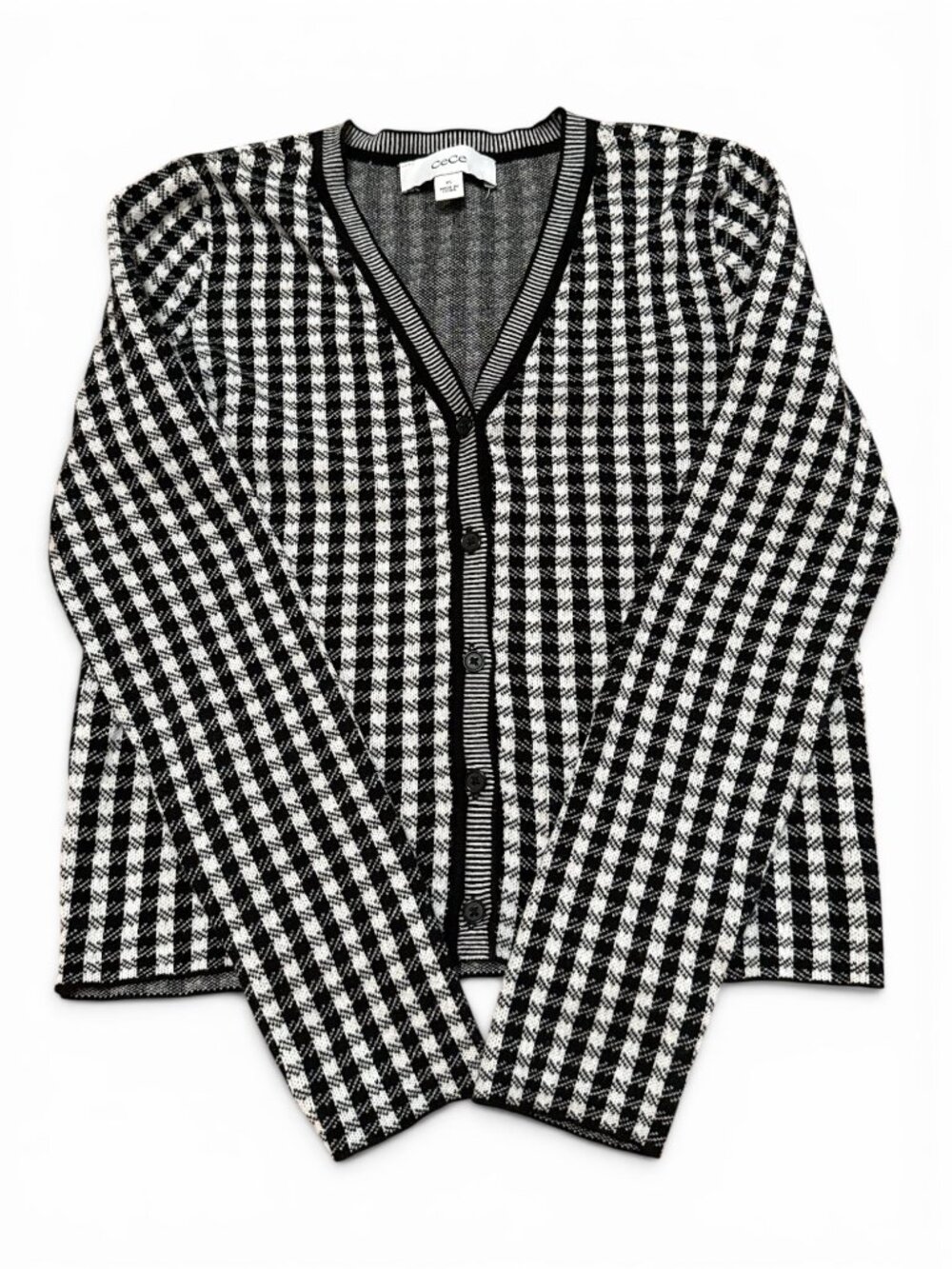 CeCe L'amour Gingham V-Neck Cotton Cardigan, Size XS